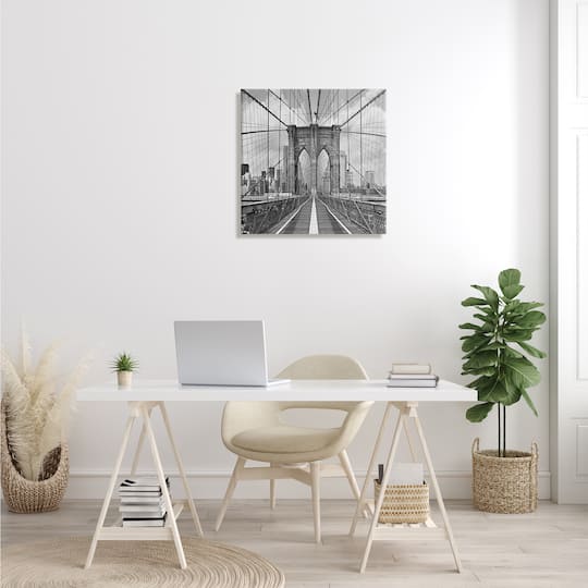 Stupell Industries Brooklyn Bridge Black White Industrial Landscape City Architecture Canvas Wall Art